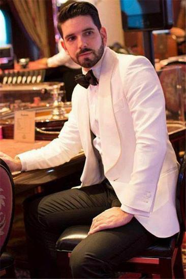 Kael Handsome White One Buttons Shawl Lapel Slim Fit Wedding Suits_2