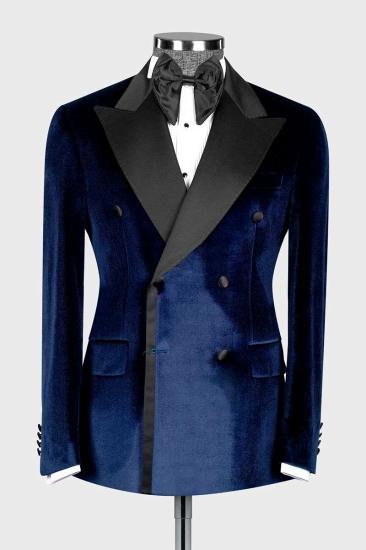 Beckett New Arrival Navy Double Breasted Velvet  Prom Suits With Peaked Lapel