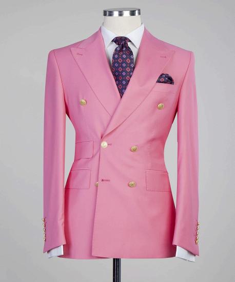 Chic Pink Fashion Double Breasted Peaked Lapel Slim Fit Men Suits_4