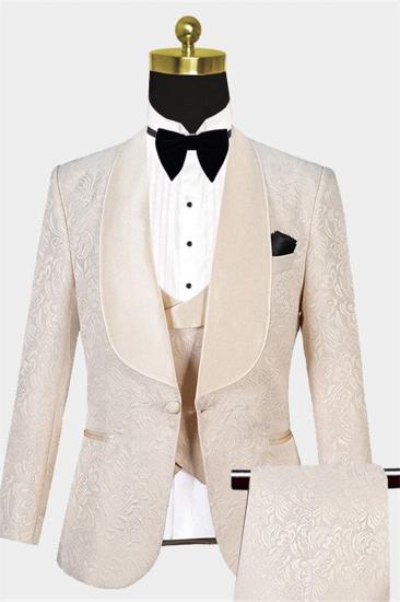Popular Light Champagne Three Pieces Jacquare  Shawl Lapel Prom Suits Sale