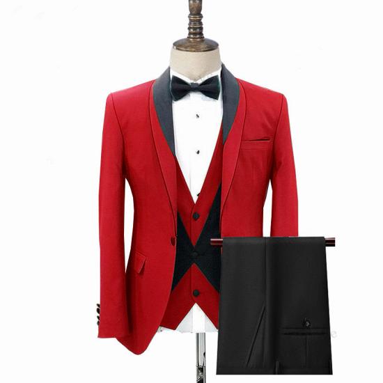 Samuel Red Fashion Shawl Lapel Three Pieces Men Suits for Wedding_2